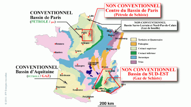 carte bassin hydrocarbures FRANCE gaz pétrole de schiste houille