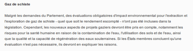 Le gaz de schiste exclu